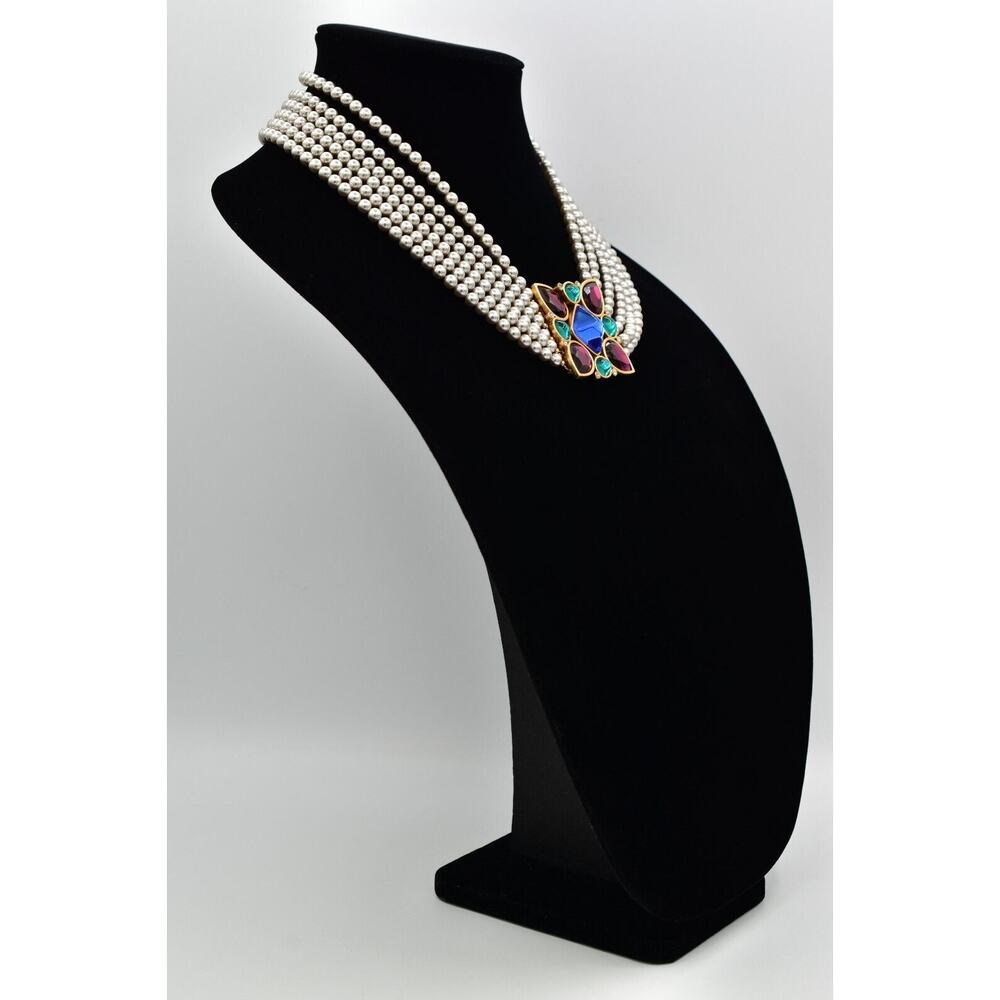 YSL Goosens Vintage Cabochon Necklace Collar Multi-Strand Crystal Signed BinBM - Picture 6 of 16